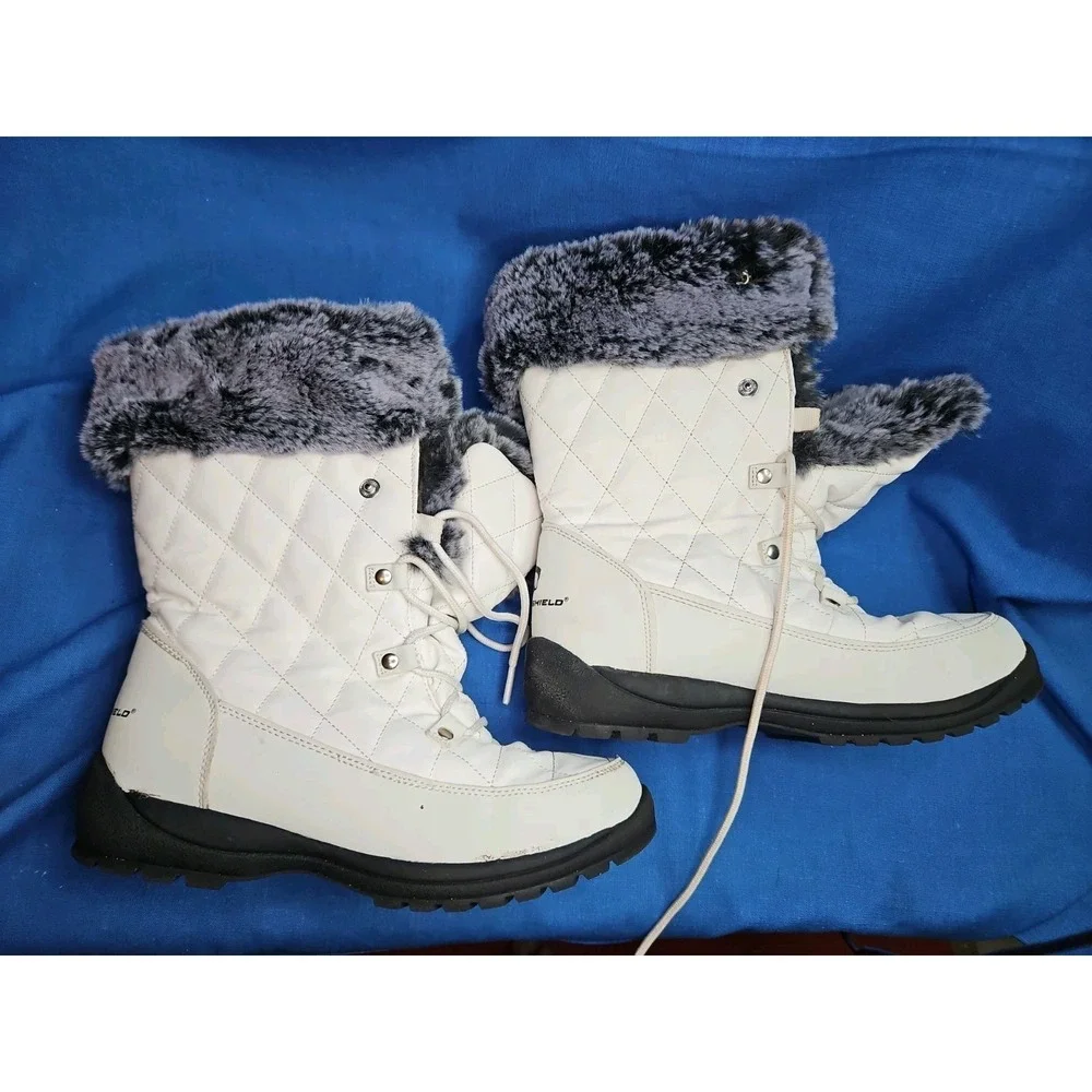 Fur Snow Boots Memory Foam Waterproof ARCTIC SHIELD Insulated White Quilted Sz 7
